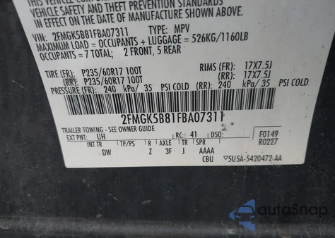 2015 Ford Flex Se из США, поврежденный, VIN 2FMGK5B81FBA07311